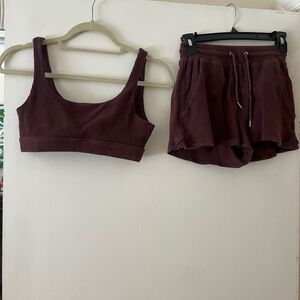 Burgundy Ribbed Tank and Shorts Set